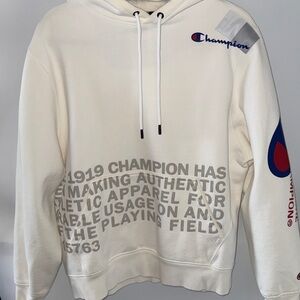 Champion Men's Cream Hoodie with Logo